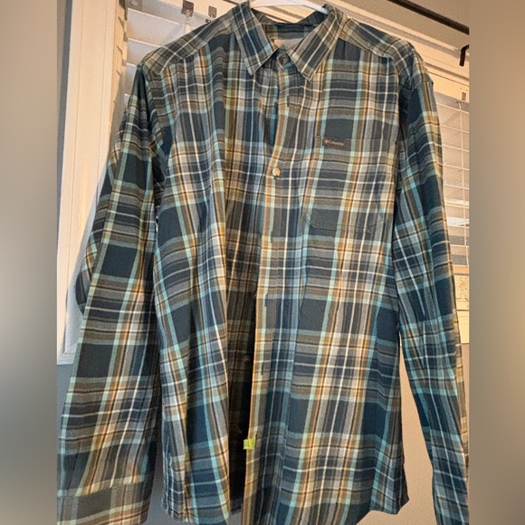 Columbia Men's Teal and Yellow Plaid Shirt - Picture 1 of 2